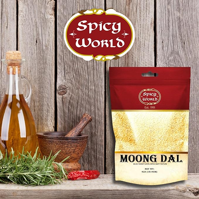 Spicy World Indian Moong Dal - 4 lbs | Premium Split Dry Beans | 100% Natural & Pure | Versatile & Nutritious Legume | Golden Lentils for Delicious Recipes