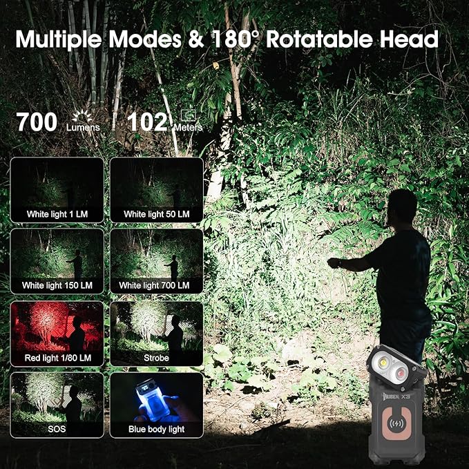 WUBEN X3 Mini Rechargeable Flashlight with Charging Base 180 Degree EDC Keychain Flashlight Twist Ip65 Waterproof Magnet Pocket Flashlight 10 Mode Type-C Lanyard for Camping, Outdoor,Inspection, Gift