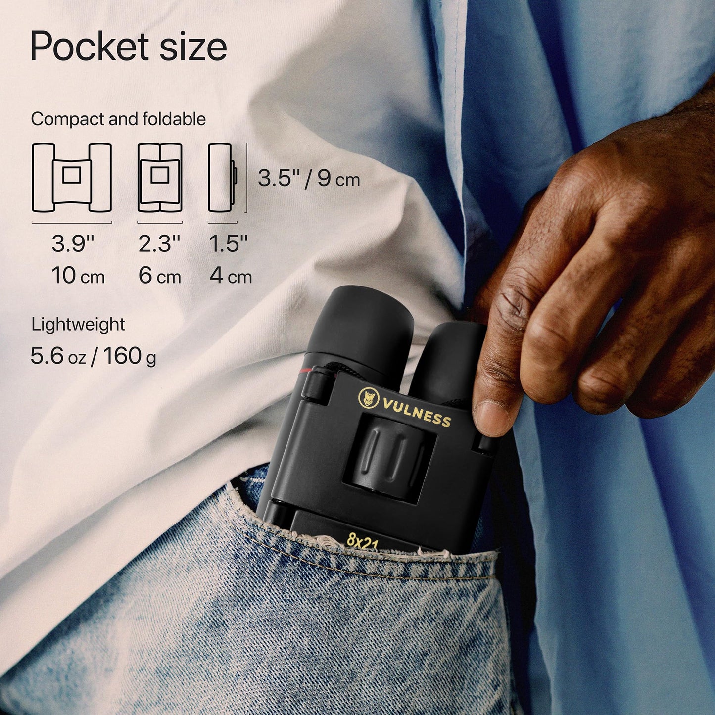 VULNESS Binoculars for Adults, Small Mini Travel Essentials, 8X21, Black