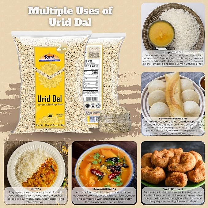 Rani Urid/Urad Dal (Split Matpe Beans Skinless) Indian Lentils 32oz (2lbs) 908g ~ All Natural | Gluten Friendly | Non-GMO | Kosher | Vegan | Indian Origin