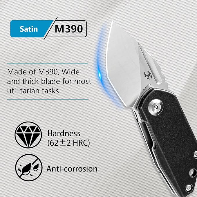 KANSEPT RIO Mini Pocket Folding Knives EDC Camping Folding Knife 1.56'' Satin M390 Blade Pocket EDC Knife with Black Stonewashed Titanium Handle Everyday Carry K3044A1