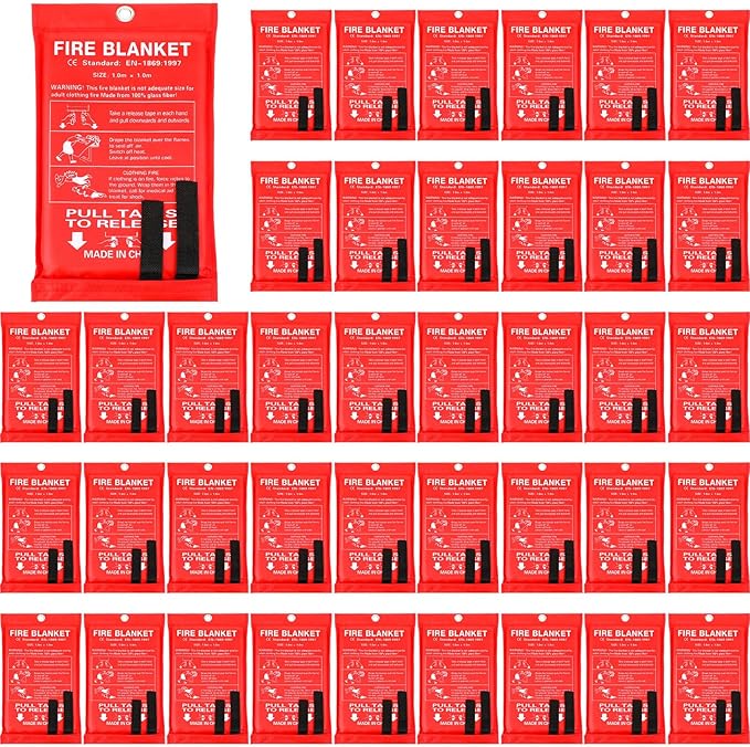 Macarrie 40 Pack 39??x 39??Fire Blanket Emergency for Home and Kitchen Safety Suppression Blanket Fiberglass Fireproof Survival for Fireplace Car Office Camping (Red)