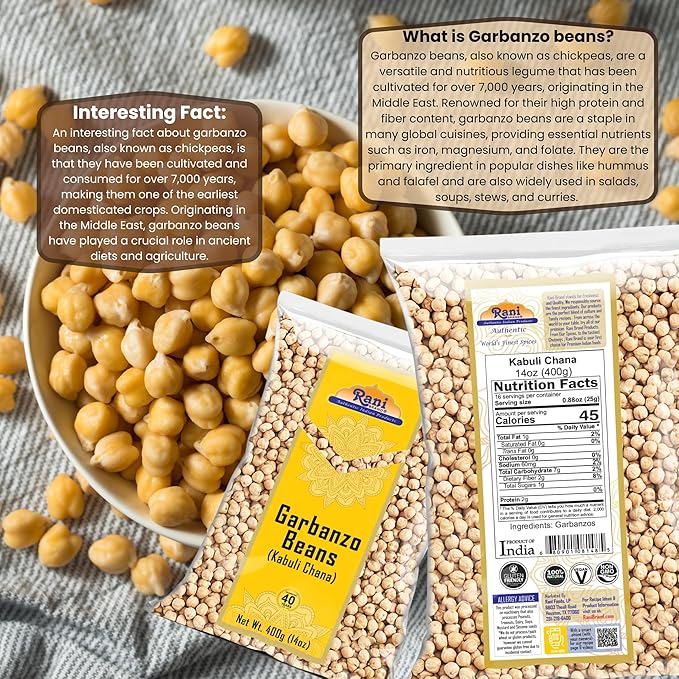 Rani Garbanzo Beans (Kabuli Chana) 14oz (400g) ~ All Natural | Vegan | Gluten Friendly | NON-GMO | Kosher | Indian Origin