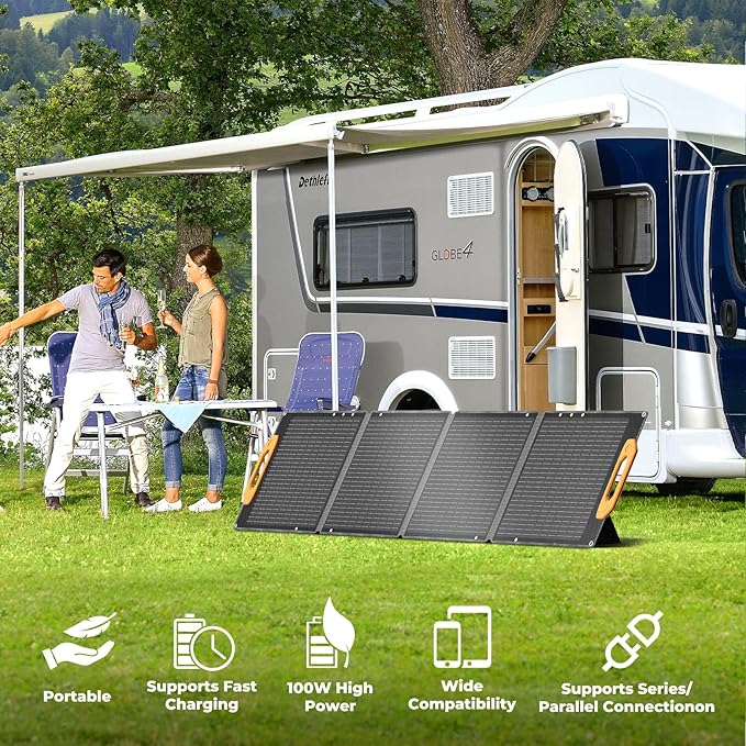 100W Foldable Solar Panel Charger, 18V Monocrystalline with USB-C & USB-A (18W Max), 10-in-1 DC/MC4 Outputs, IP67 Waterproof, ETFE High-Efficiency for RV, Camping, Van, Power Station