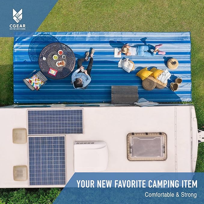 CGEAR RV Comfort Mat – Patented Sand-Free Technology with Ultra Soft Material – Sized to Your RV, Campsite, Beach House – Great Outdoor Patio Rug for RV and Camping (Dynamic Stripe, 8' x 20')