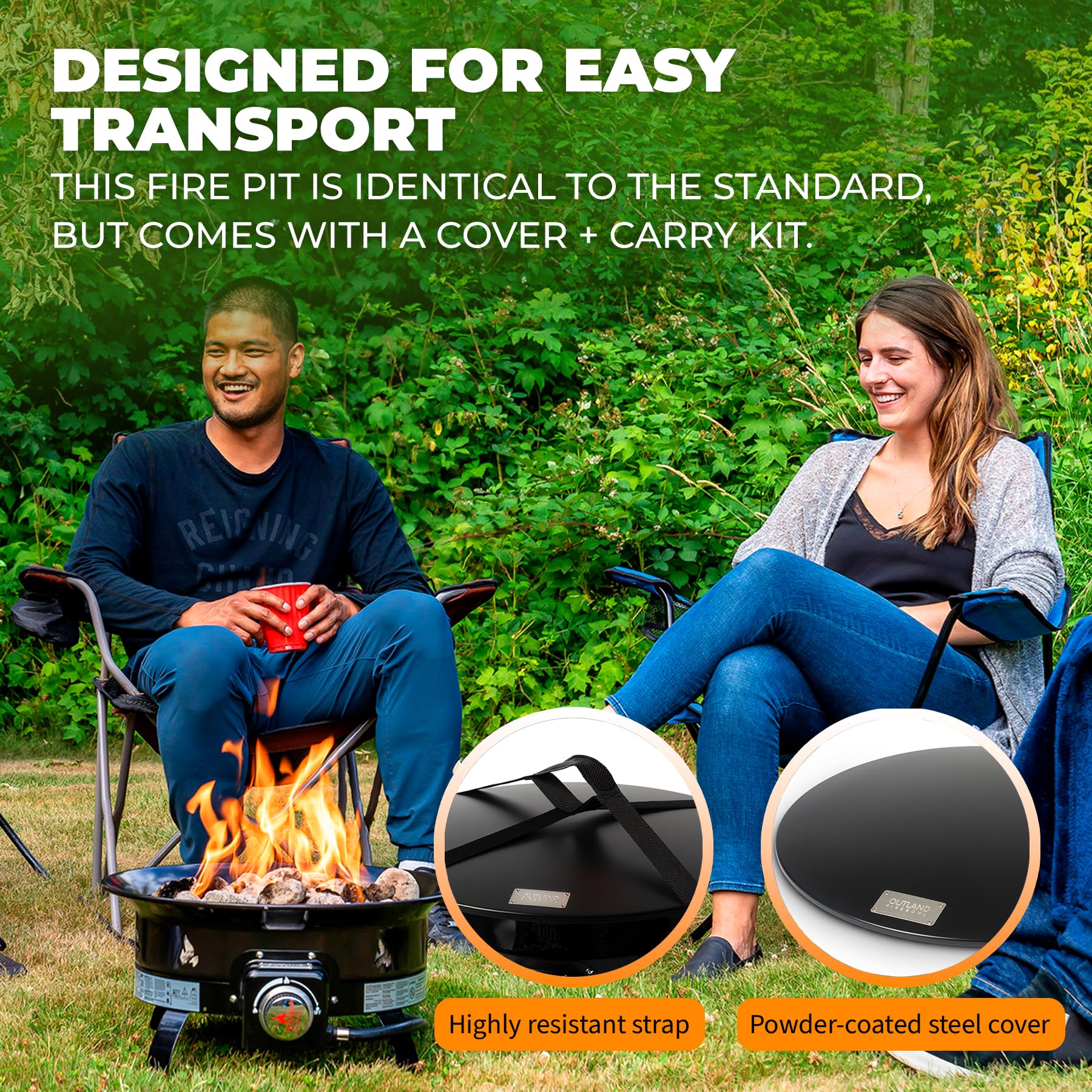 Outland Living Portable Propane Fire Pit, 19-inch, 58,000 BTU with Fire Pit Cover & Carry Kit