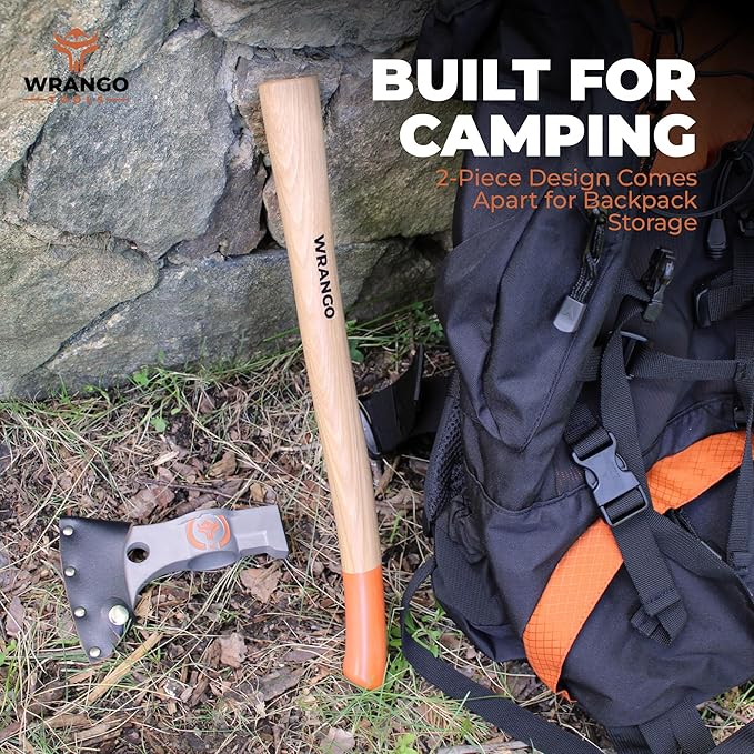 Titanium Camping Axe - 18" & 11.5" Wood Hickory Handles - Tomahawk Axe Hammer End - 2-Piece Slip-Fit Design - Includes Blade Sheath and 2 Handles - Survival Axe