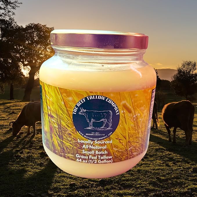 The Beef Tallow Company | 100% Small Batch Pasture Raised Beef Tallow | Glass Jar with saftey shrink seal| Locally Sourced and made in the Hudson Valley | All Natural Keto, Paleo friendly, No GMO (64 Fl Oz (Pack 1 of 1)) (64 oz)