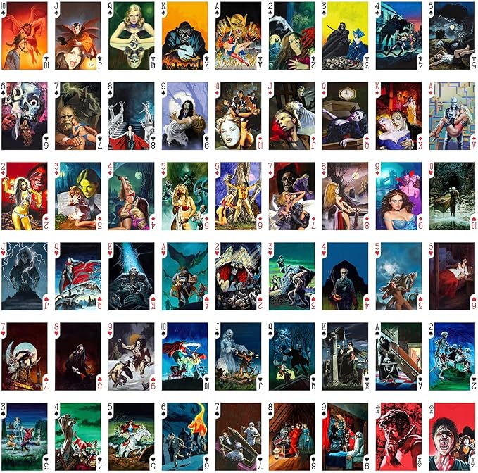 Horror Playing Cards (Poker Deck 54 Cards All Different) Vintage Horror Action Comics Pulp Fiction Scary Spooky Halloween