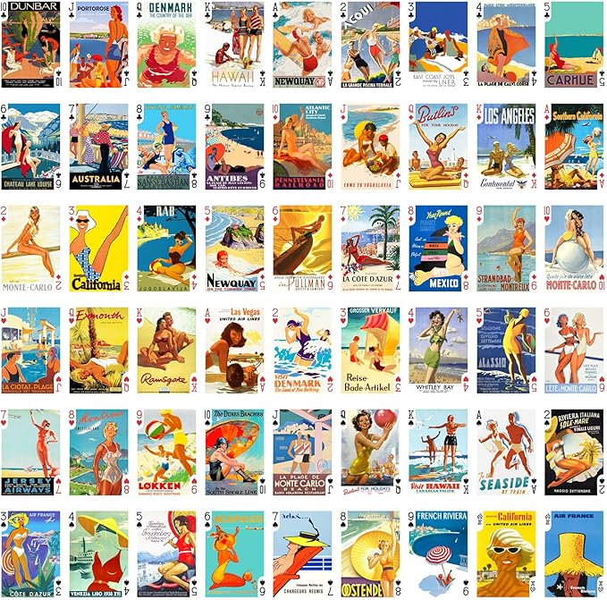 ON The Beach Travel Posters Playing Cards (Poker Deck 54 Cards All Different) Vintage Retro Classic Travel Posters Britain USA