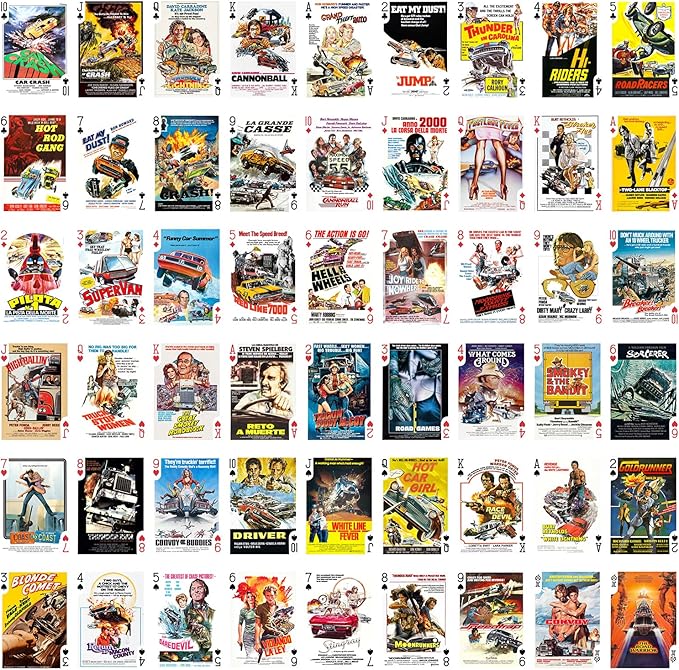 CARSPLOITATION Playing Cards (Poker Deck 54 Cards All Different) Vintage Retro Car Crash Bikers Action Movie Posters