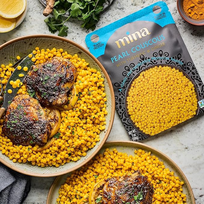 Mina Pearl Couscous, With Turmeric & Ginger, Ready to Eat, Couscous Pearls, Microwavable Meals & Side Dishes, Vegan Protein, Non-GMO, Kosher, 7 oz (Pack of 6)