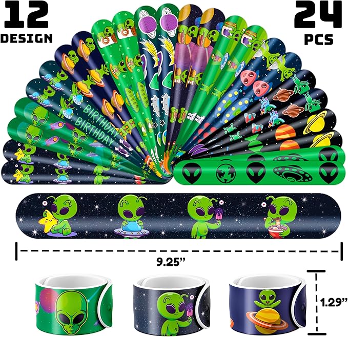 72 PCS Alien Party Favors 48 Tattoos Sticker and 24 Slap Bracelets Wristbands Perfect for Space Themed Birthday Baby Showers or Classroom Rewards Ideal Decor and Gifts for Girls and Boys