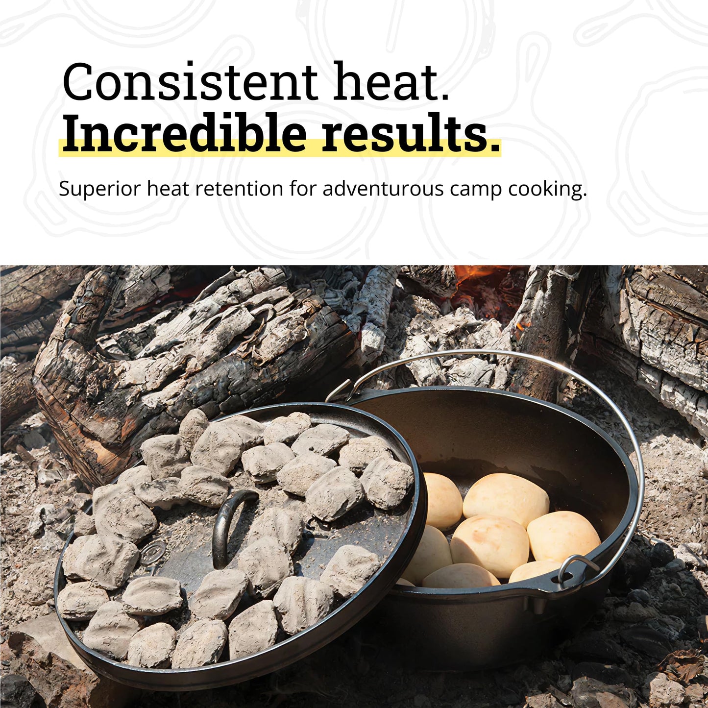 Lodge Seasoned Cast Iron Camp Dutch Oven with Lid - 6 Quart - Dual Handles - Seasoned Cast Iron
