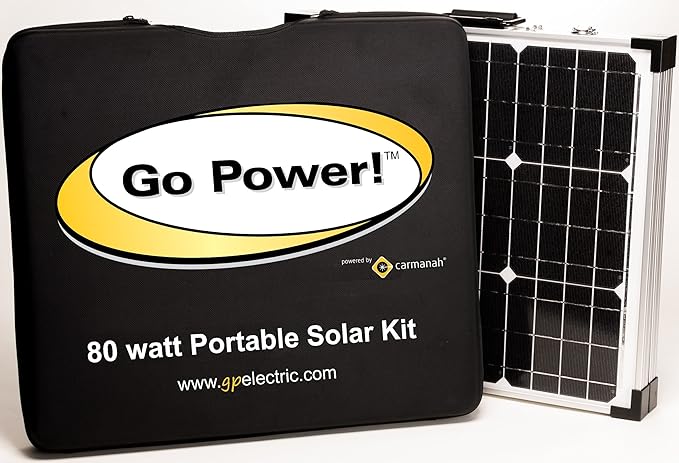 Go Power GP-PSK-90 90W Portable Folding Solar Panel Kit, 10 Amp Solar Controller, Adjustable Folding Legs, SAE & XLR Plug Adapters, Includes Heavy Duty Carrying Case