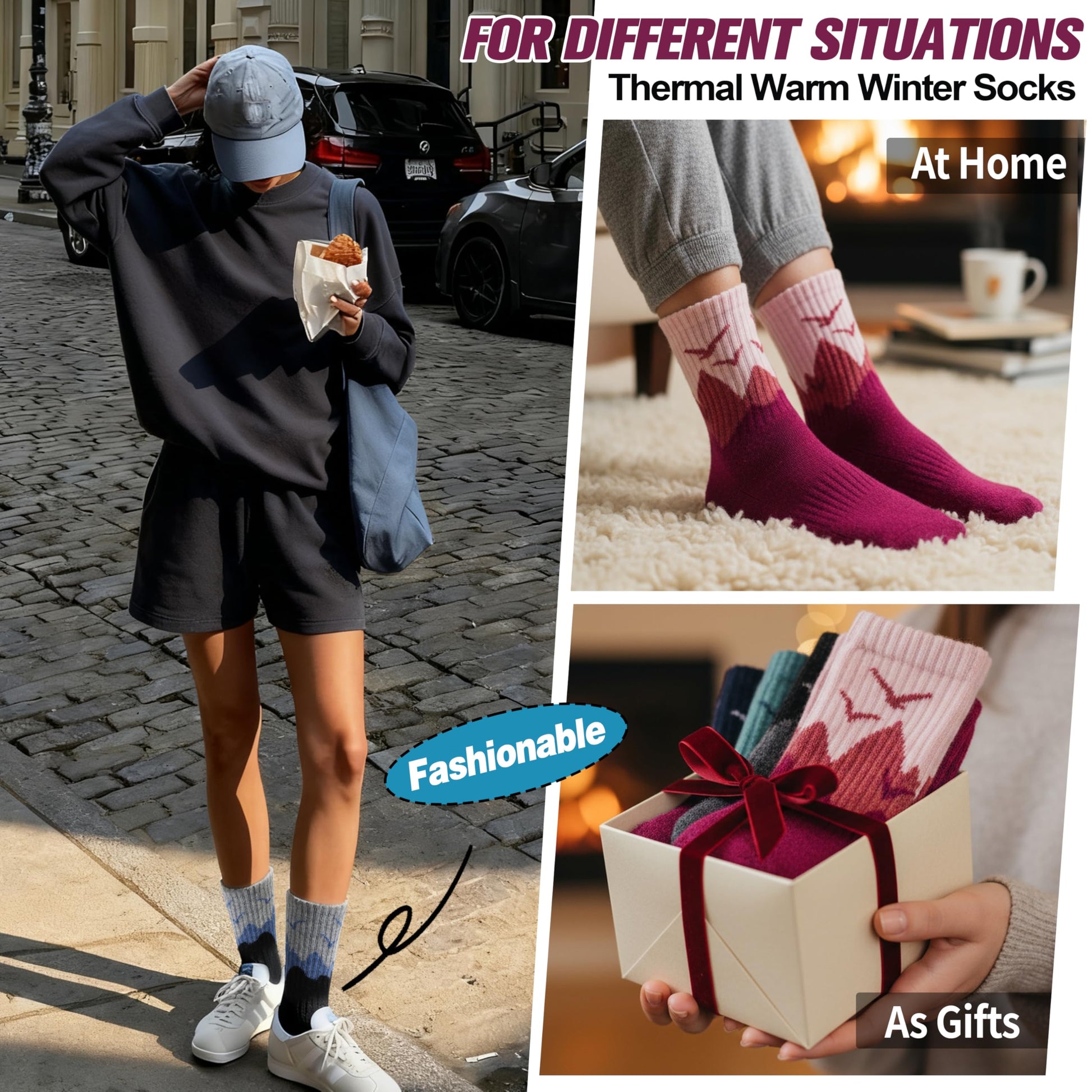 EBMORE Womens Merino Wool Hiking Socks Thermal Warm Winter Boot Crew Cushion Work Gift Socks 5