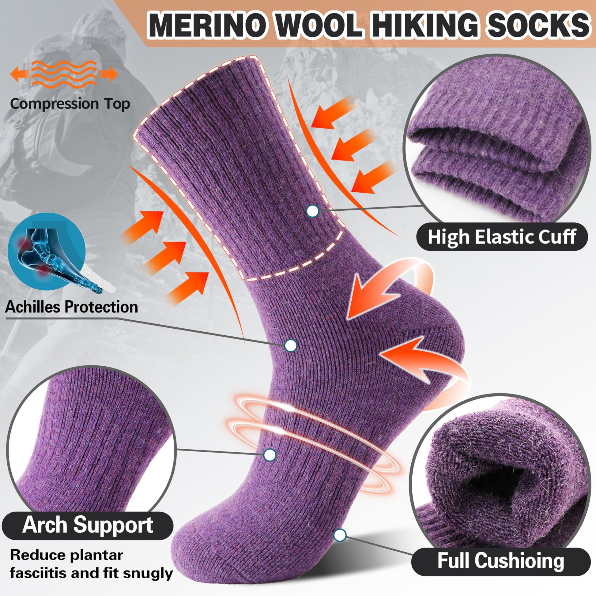 Sandsuced Merino Wool Socks for Women Hiking Warm Winter Thick Boot Thermal Cozy Crew Work Soft