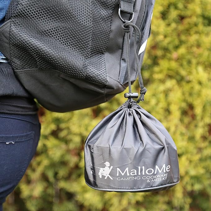 MalloMe Camping Cookware Mess Kit for Backpacking Gear ??Camping Cooking Set - Camping Pots and Pans Set - Backpacking Stove/Portable Stove Compatible - Camp Kitchen Equipment Accessories Pot