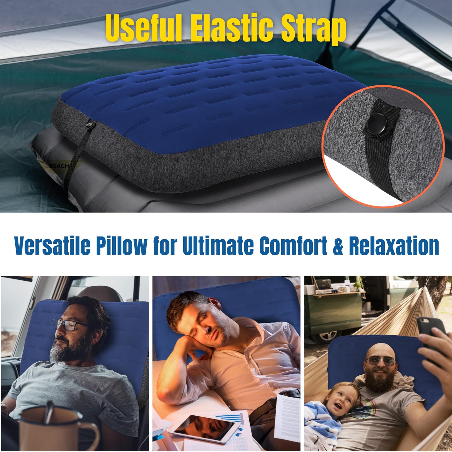 TREKOLOGY Camping Pillow - Large Inflatable (24"x15") for Home-Like Comfort, Portable & Ergonomic