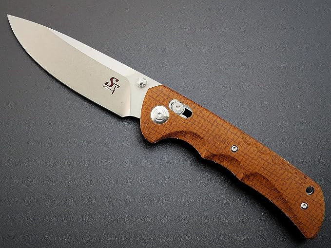 Sitivien ST110 Folding Knife, D2 Blade and Micarta Handle Pocket Knife, EDC Tool Knife with Pocket Clip for Outdoor Camping Hiking Survival(Brown) …