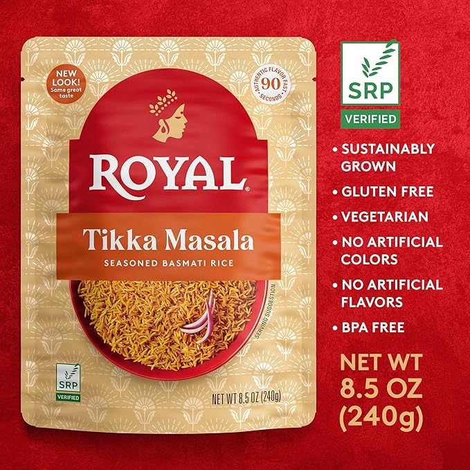 Royal Tikka Masala Basmati Rice - Ready to Heat Basmati Rice - (4 Pack) 8.5 oz Microwaveable Pouch