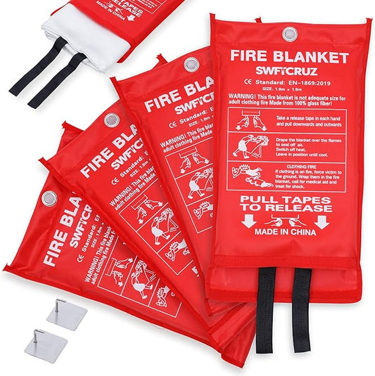 Fire Blanket 4 Pack with Hooks & Gloves High Heat Resistant Emergency Fire Suppression Blanket for Home, Kitchen & Camping Safety (4 Packs)