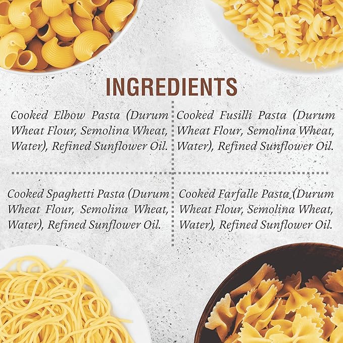 Pasta Zing Microwavable Variety Pasta Pack of 7 | 2x Elbow, 2x Farfalle, 2x Spaghetti, 1x Fusilli Pasta | Microwave Pasta Ready To Eat in 60 Sec - Fully Cooked -100% Durum Wheat 7.05 Ounce