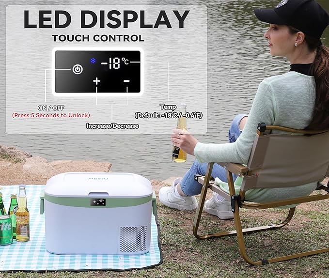12 Volt Refrigerator Portable Car Freezer 13.5 Quart (12.8 Liter) Compressor Cooler 12V/24V DC 110～240 Volt AC for Truck Van RV Camper SUV Boat Travel Camping Road Trips Tailgating -18℃~+15℃