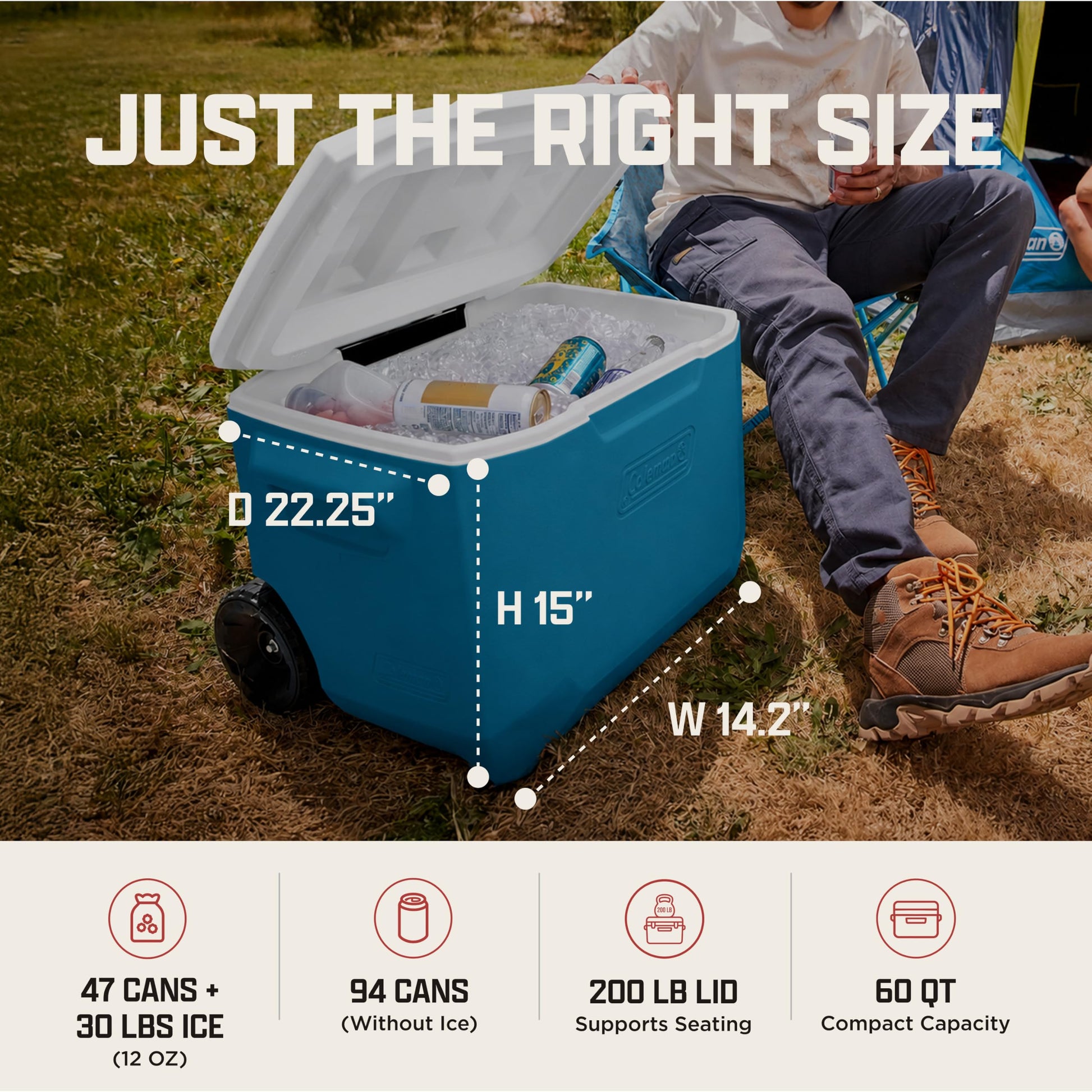Coleman 60qt Rolling Cooler with Wheels, Insulated Portable Wheeled Chiller with Ice Retention