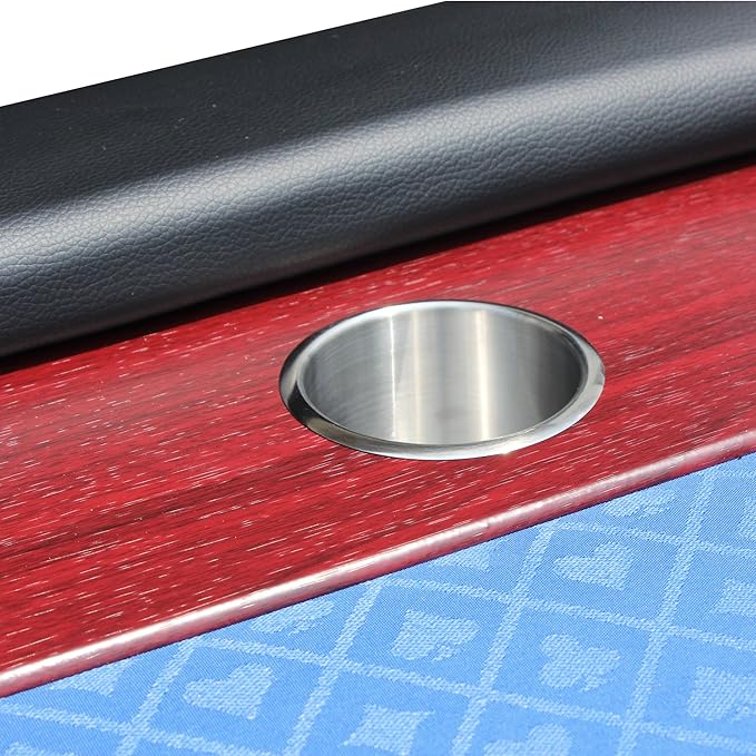 Poker Table 96 inches for 10 Players Casino Game with Wooden Texture Racetrack Luna Legs Cup Holders Blue Speed Cloth