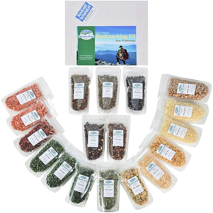 The Backpacking Kit - 18Ct Premium Lightweight Meals in 1 Cup Resealable Pouches by Harmony House Foods, Single Set White