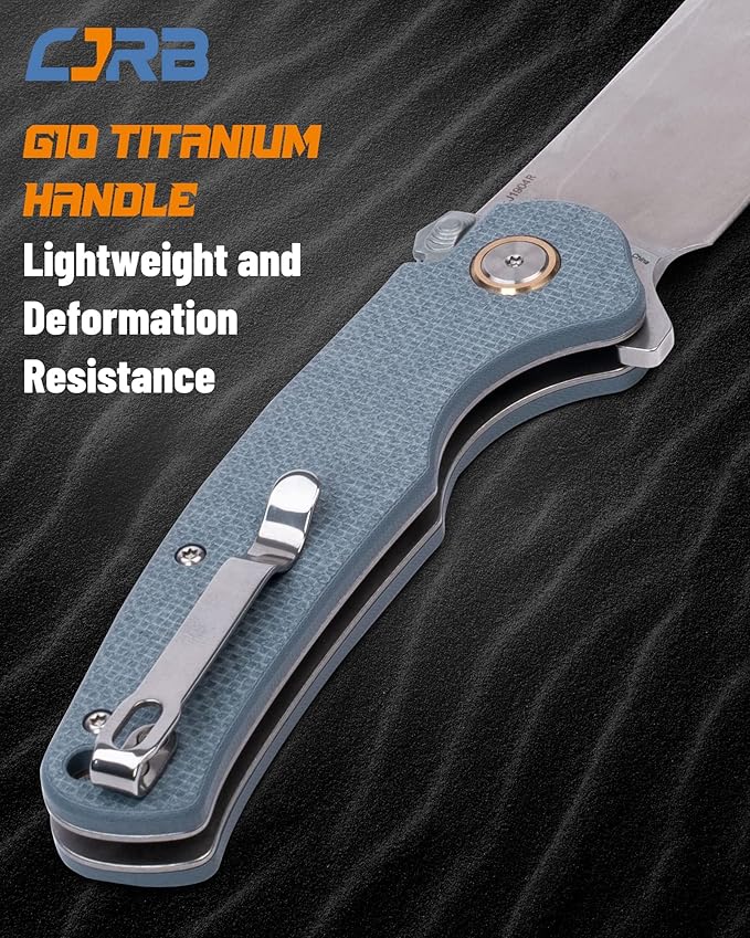 CJRB Crag Tactical Knife,Cleaver Pocket Folding Knife with Stonewash AR-RPM9 Steel Blade and G10 Handle for Men Outdoor, Survival, Camping and EDC (J1904R),Blue