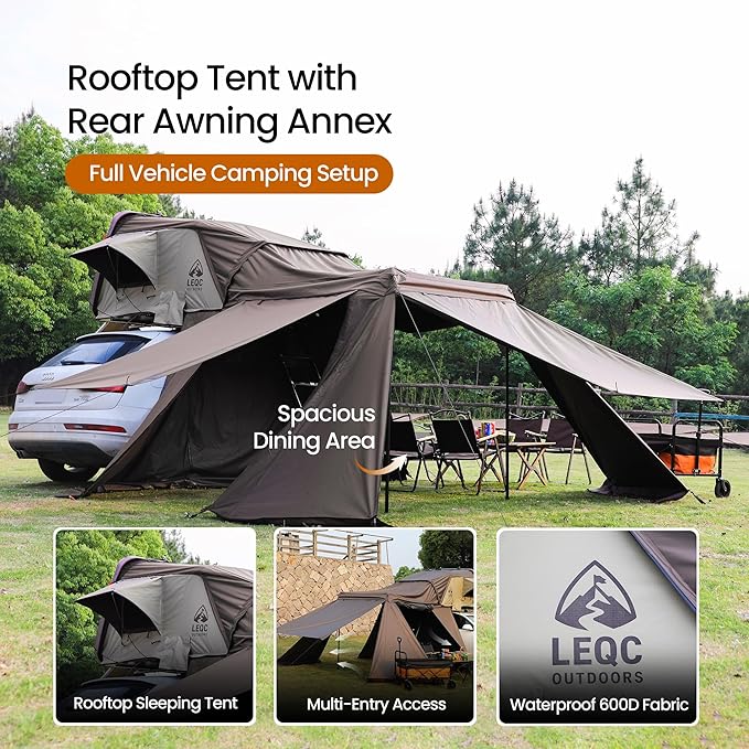 Rooftop Tent Hard Shell – Waterproof Car Tents with Modular Annex Room, Skylight & Rear Awning, Easy Up Roof with Ladder, 2–3 Person Tents for Overlanding & Car Camping