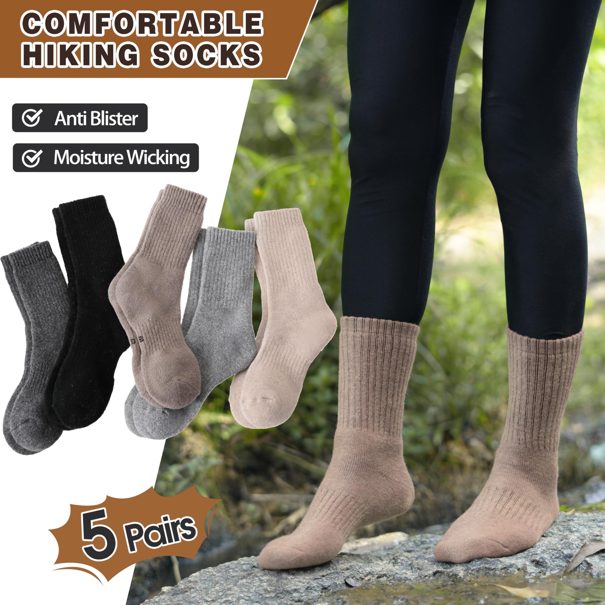 MOGGEI Womens Merino Wool Socks for Hiking Winter Warm Thick Thermal Crew Cozy Cabin Ladies Gift