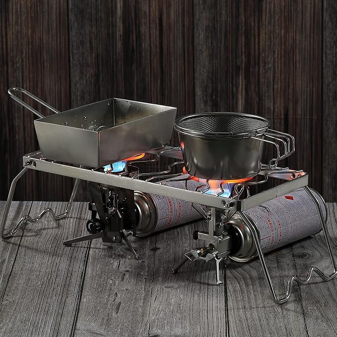 CAMPINGMOON Portable Folding Camping Campfire Grill over Fire Split Stoves 304 Stainless Steel (13.8?™’L (MS-1111))
