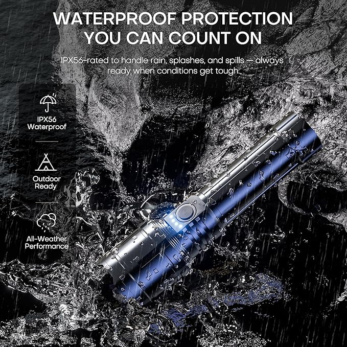 Rechargeable Flashlights High Lumens with Ignition Lens,2000 lumens LED Super Bright Zoomable FlashLight with 5 Mode, IPX6 Waterproof Powerful Tactical Flash light for Home,Gift,Outdoor and Emergency