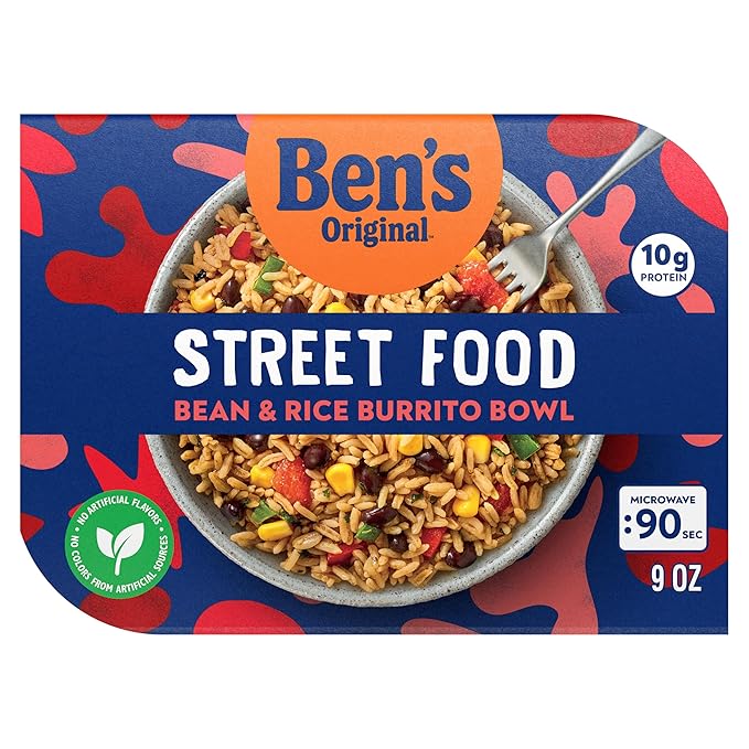 BEN'S ORIGINAL Street Food Bean & Rice Burrito Bowl, Prepared Entrée, Microwave in 90 Seconds, 9 oz (Pack of 6)