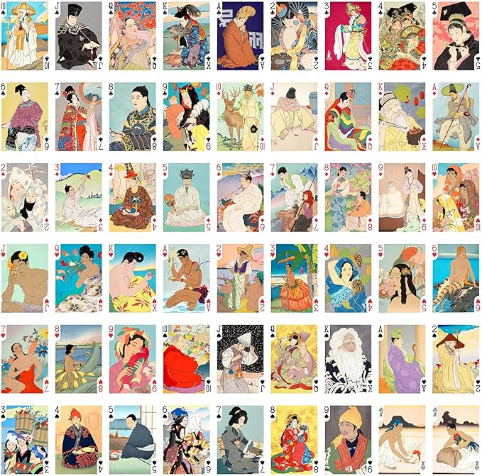 Vintage Japan Playing Cards (Poker Deck 54 Cards All Different) Vintage Japan Engraving Watercolor Art Posters