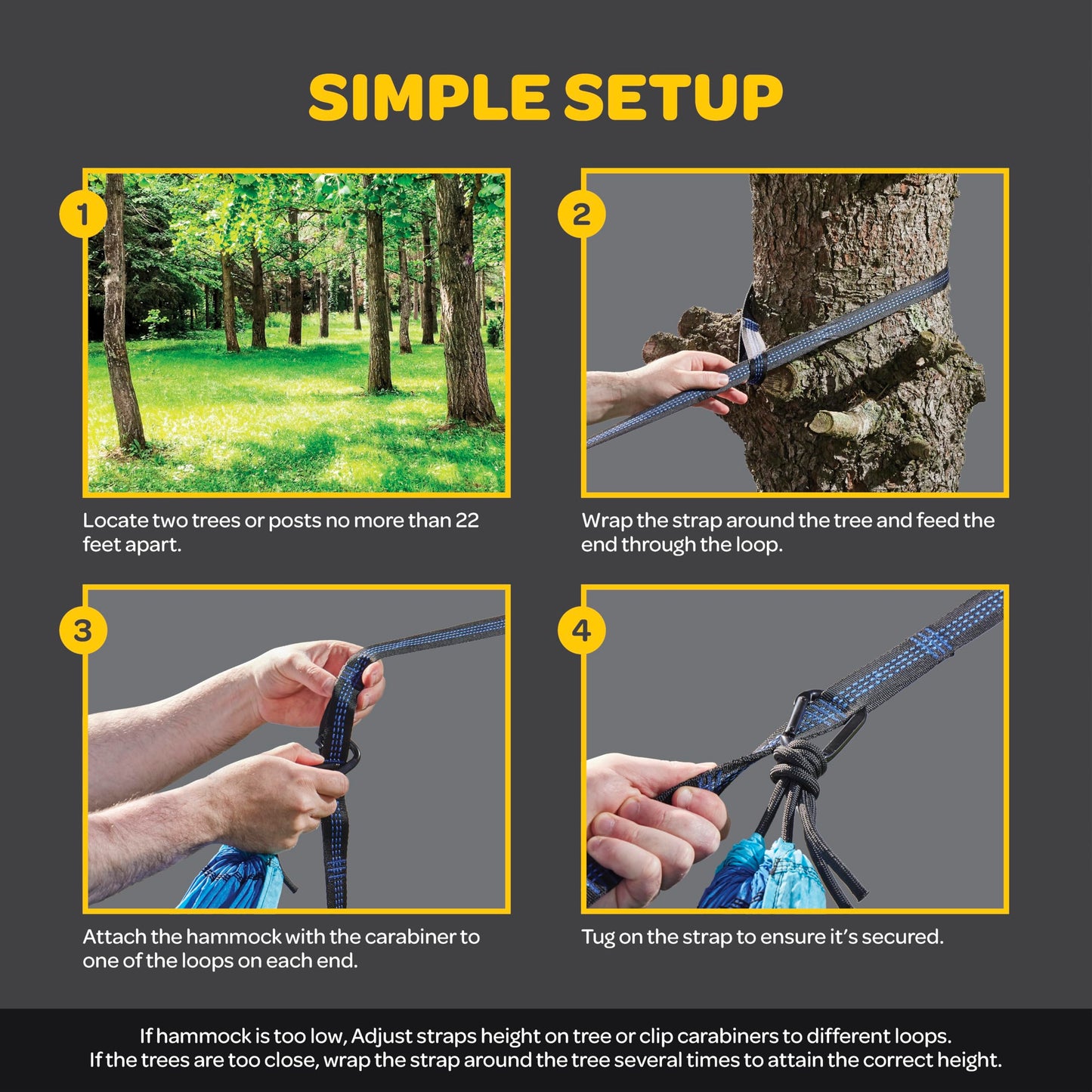 Durable Hammock 400 lb Capacity, Nylon Camping Hammock Chair - Double or Single Sizes w/Tree Straps