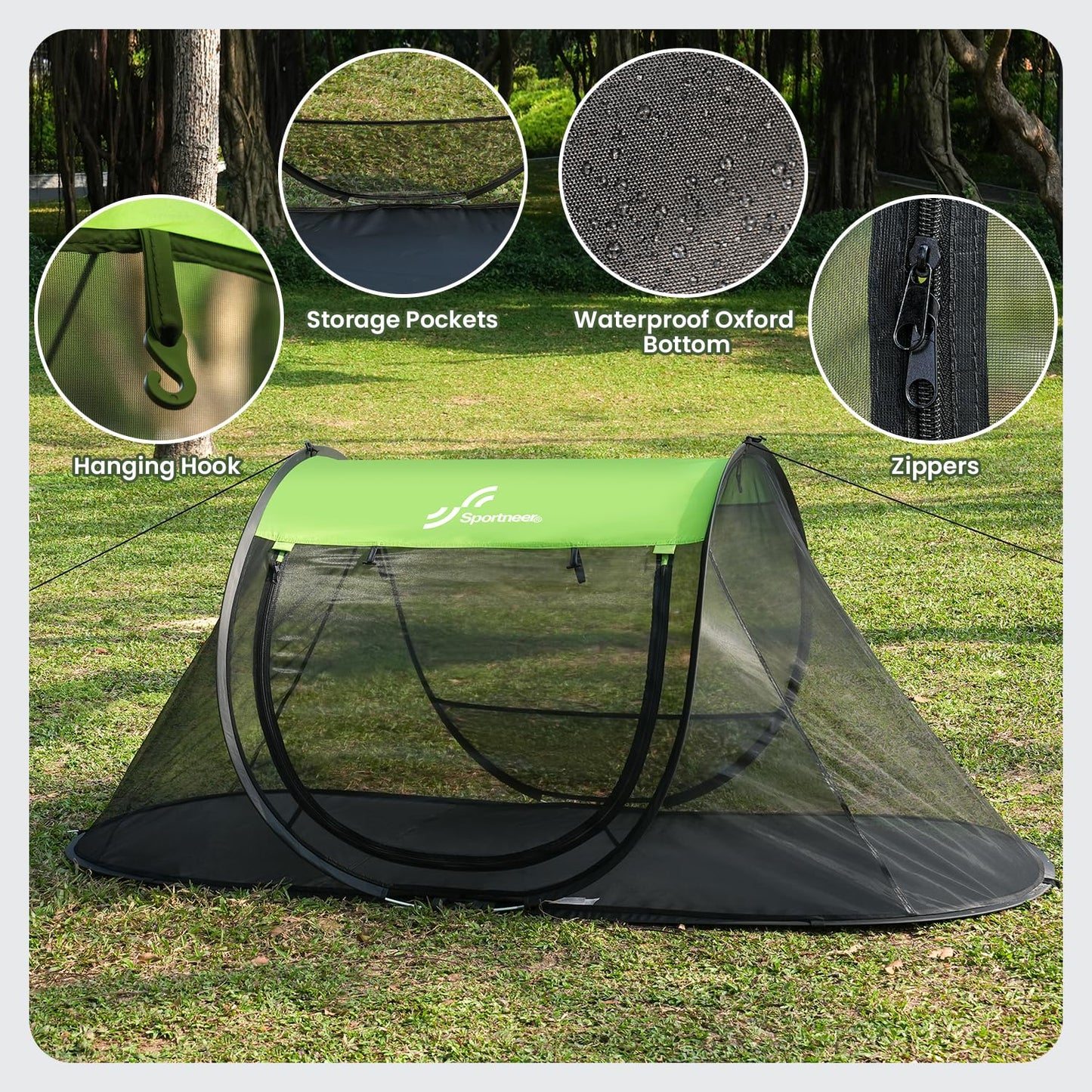 Sportneer Pop-Up Mosquito Net Tent, Instant Setup Camping Shelter for Cot or Ground, Breathable