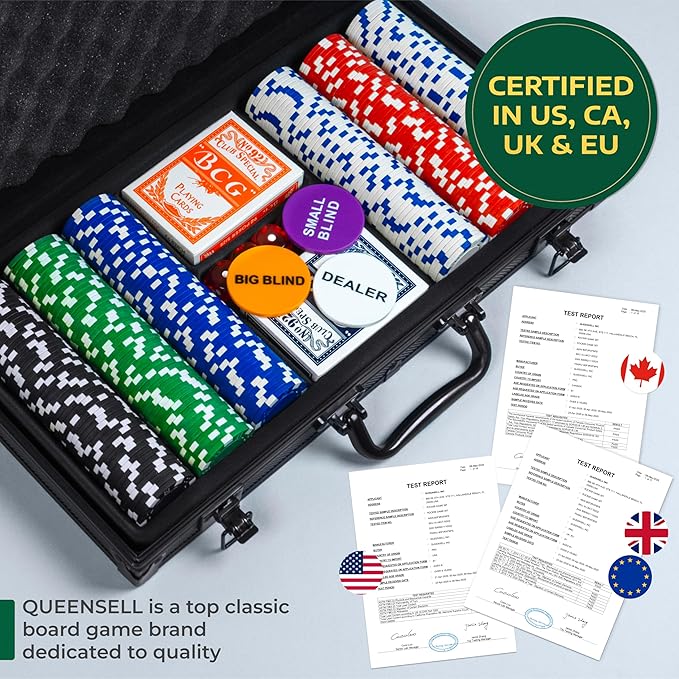 Poker Set with 300 Poker Chips 11.5 Gram for Texas Holdem ??Professional Weight Poker Chips Set with 2 Decks Cards, Big Small Dealer Buttons, and Dices ??Premium Poker in Aluminum Case