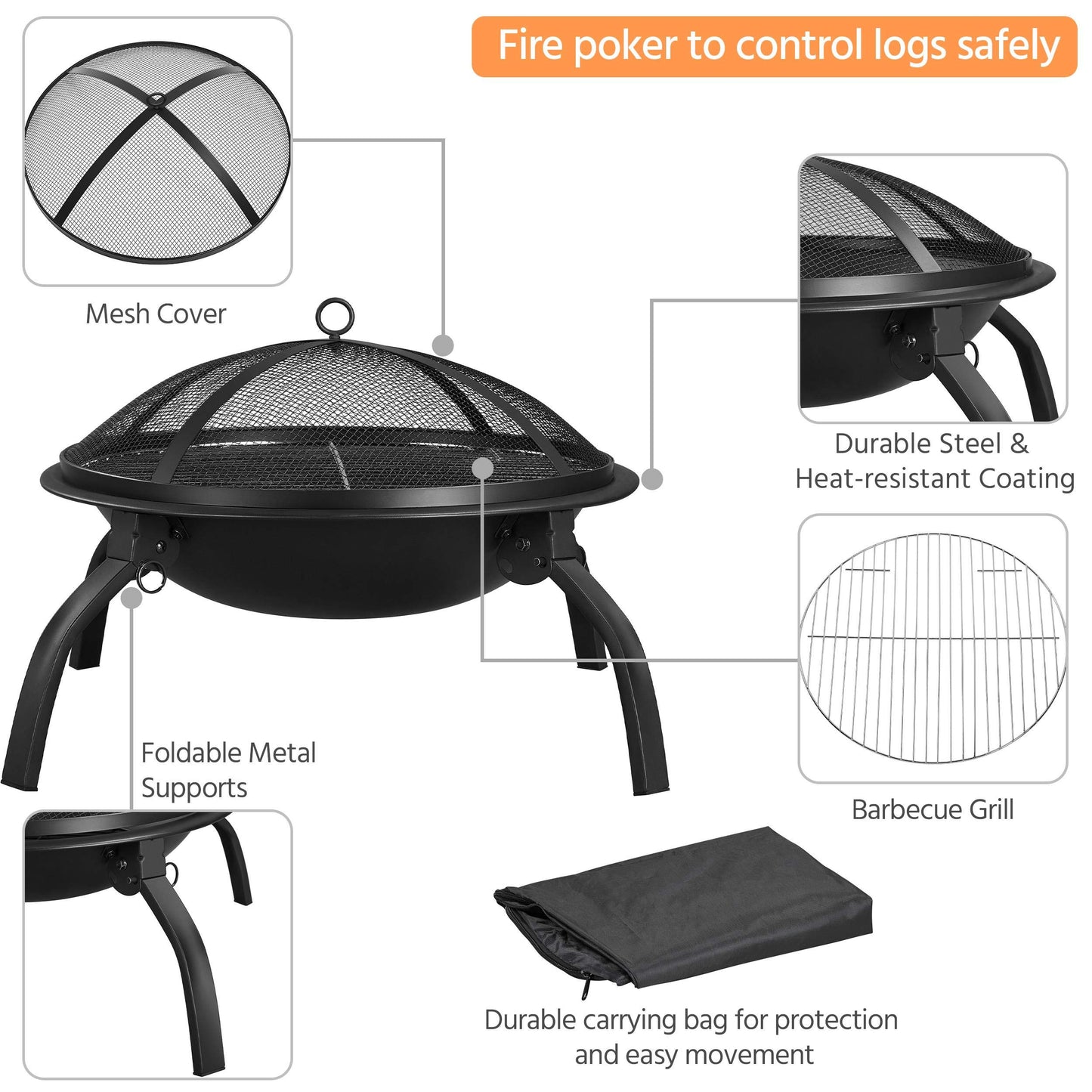 Yaheetech 21inch Fire Pit Portable Folding Steel Fire Bowl Garden Treasures Fire Pit for Outside