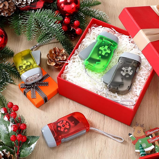 Treela 36 Pcs Hand Crank Flashlights Operation Christmas Bulk Items Squeeze Flashlight No Battery Required Torchlight 3 Powered Charging for Emergency(Red, Grey, Yellow, Green)