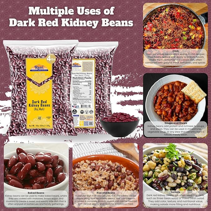Rani Red Kidney Beans, Dark 64oz (4lbs) 1.81kg Bulk ~ All Natural | Vegan | Gluten Friendly | NON-GMO | Kosher | Raj Mah