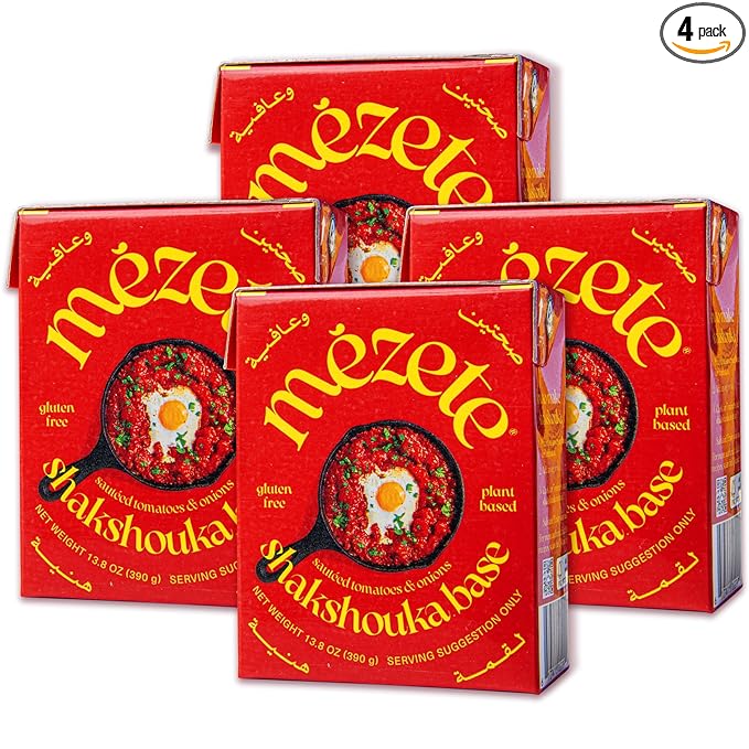 Mezete All-Natural Stew Base | Authentic Middle Eastern | Shakshouka Base | Sauteed Tomatoes & Onions | No Preservatives | Shelf Stable | Gluten-Free | Ready to Use | Plant Based | 390g (Pack of 4)