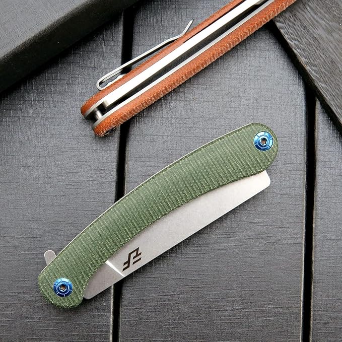 Eafengrow EF939 Folding Knife, D2 Steel Blade Micarta Handle EDC Tool Pocket Knife Folder for Working Camping(Micarta green)