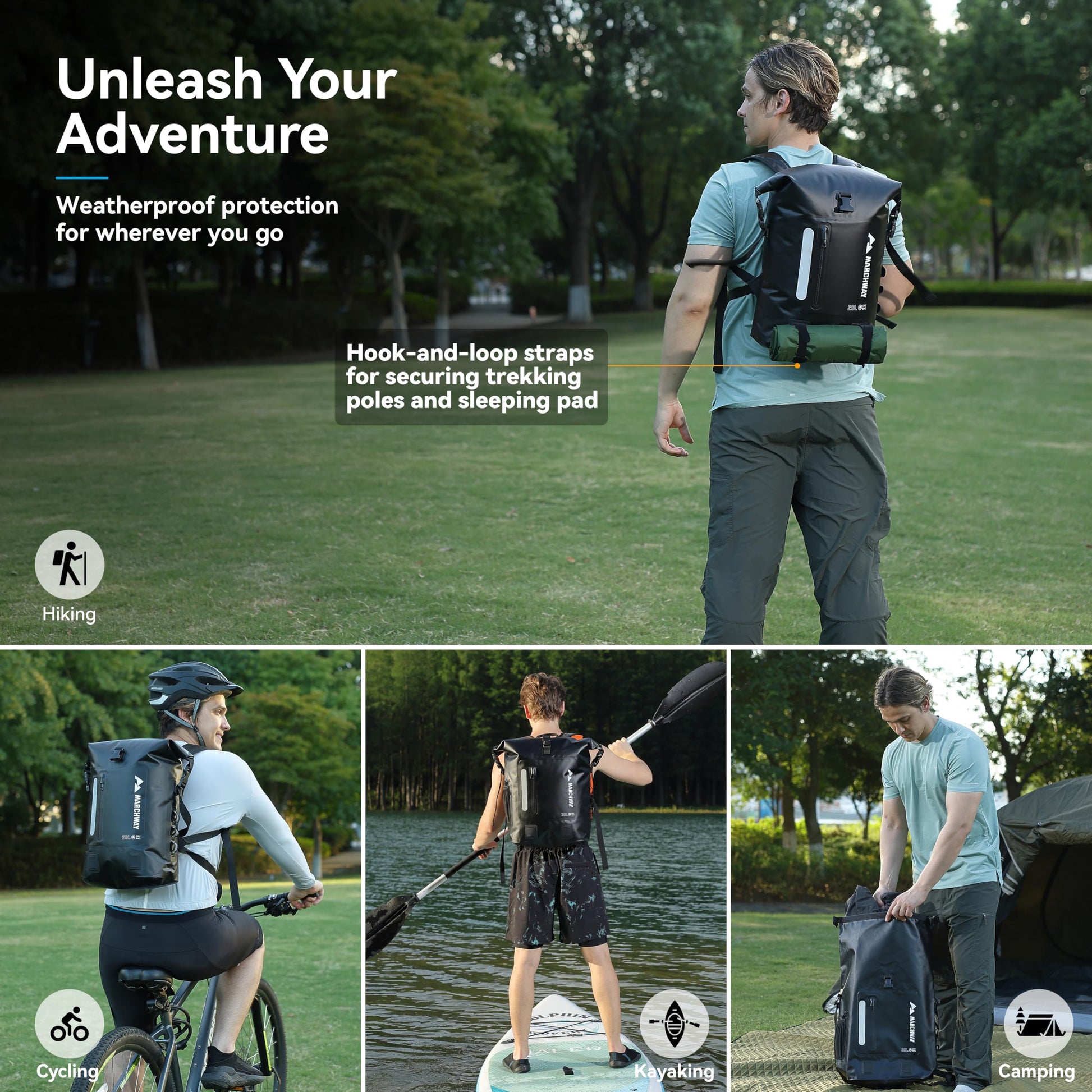 MARCHWAY Roll Top Waterproof Backpack, Floating Dry Bag 20L/30L/45L with Ergonomic Rectangular