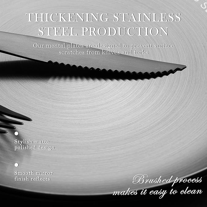Stainless Steel Plates Metal 18/8 Round Dinner Plates - Set of 4 - Food-Grade Dishwasher Safe 9inch Salad Plates for Camping Kids Dining Outdoor (Silver)