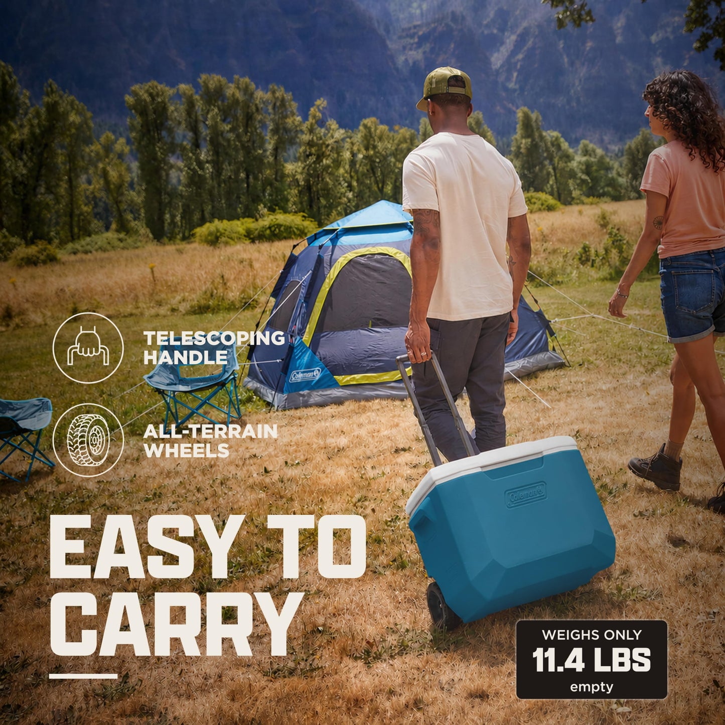 Coleman 60qt Rolling Cooler with Wheels, Insulated Portable Wheeled Chiller with Ice Retention