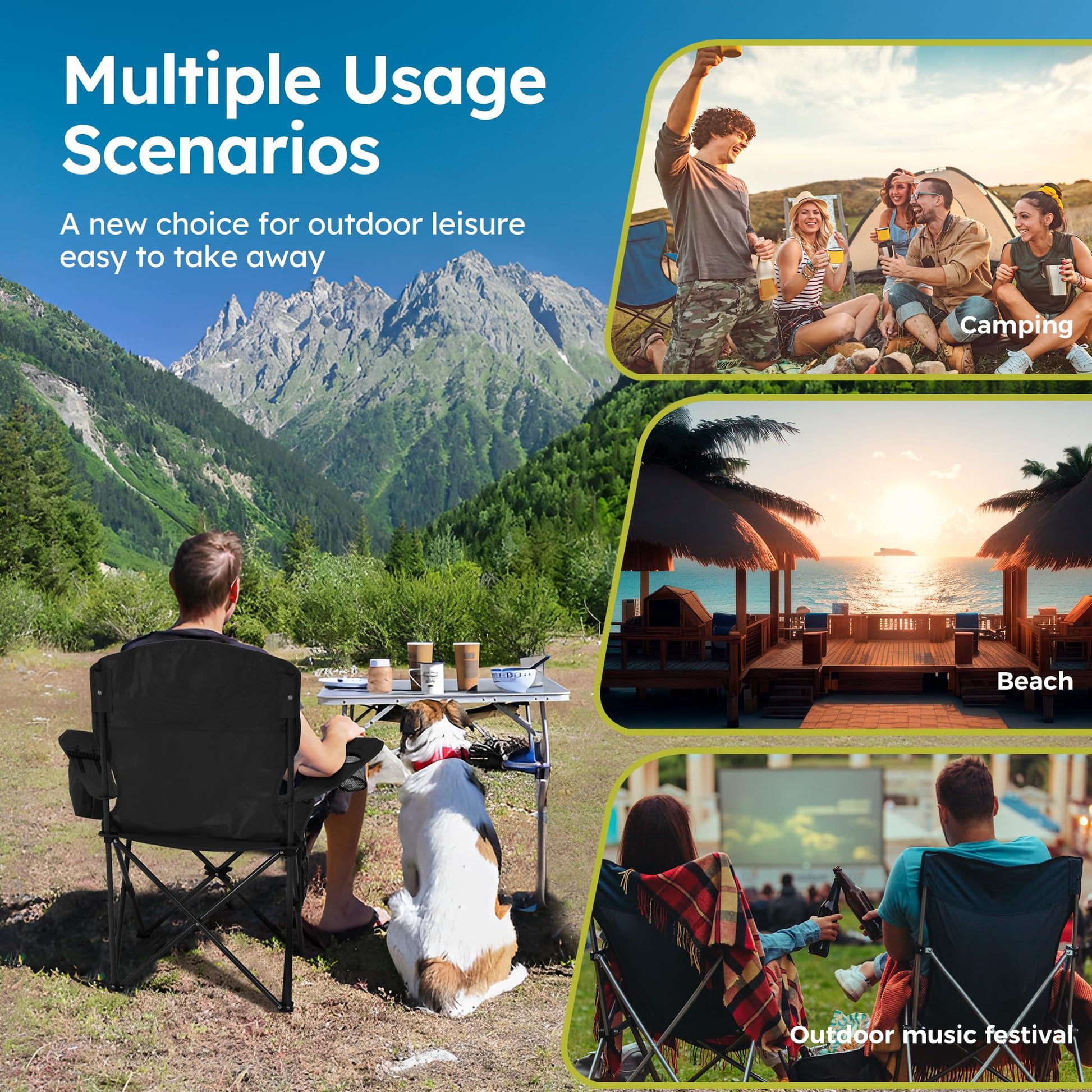 ALPHA CAMP 2-Pack Folding Camping Chair with Cooler Bag & Lumbar Support